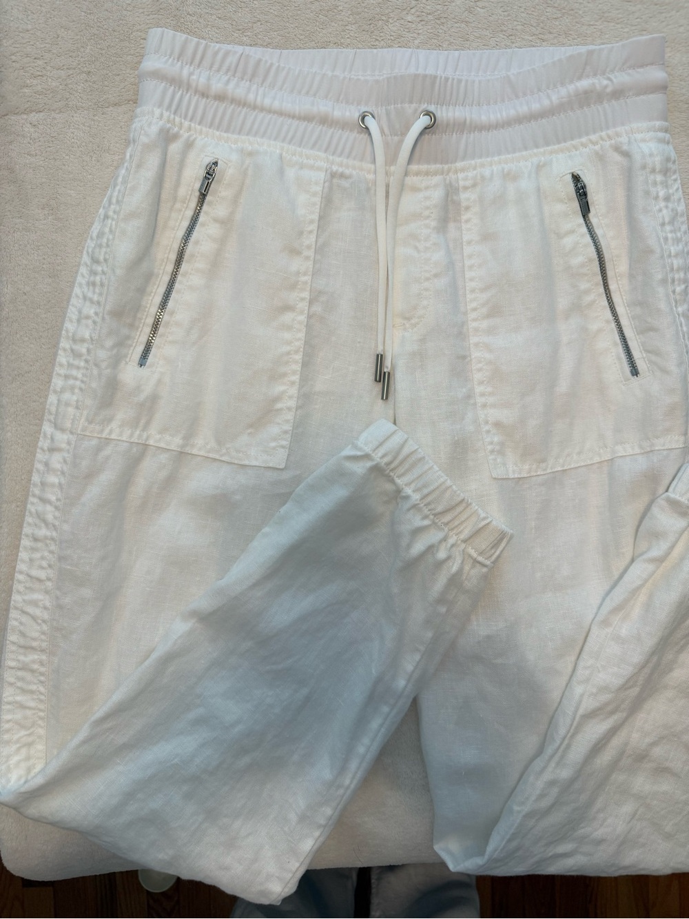 Athleta White Linen-Blend Zip-Pocket Joggers